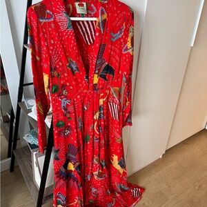FARM Rio Red Long Sleeve Dress with Colorful Patterns